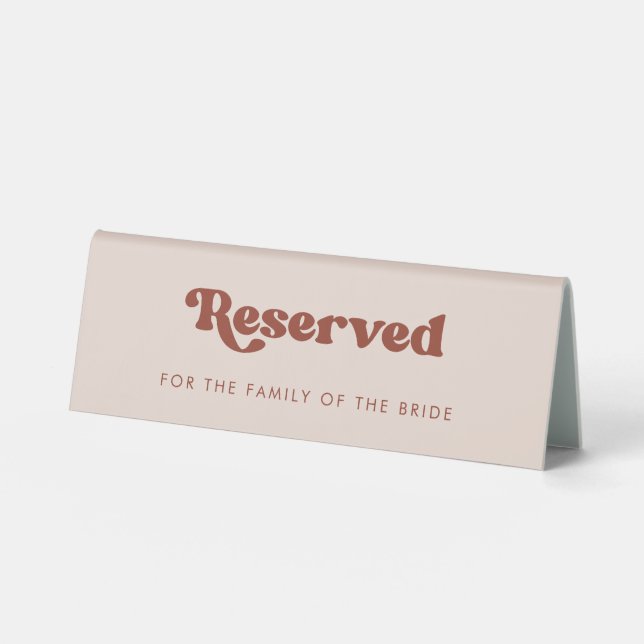 Reserved for the family Stylish retro Peach Pink Table Tent (Front)