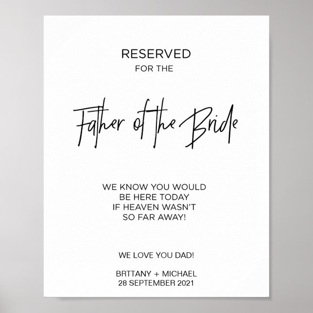 Reserved for the Father of The Bride Loving Memory Poster (Front)