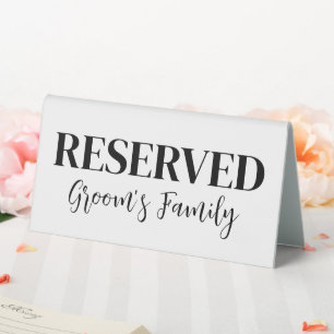 Reserved For The Groom's Family Minimalist Wedding Table Tent