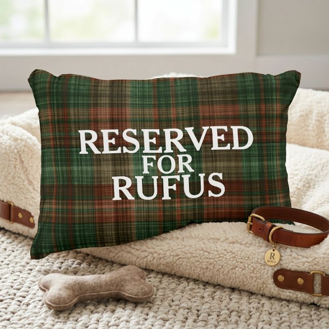 Reserved For The Personalized Green Tartan Accent Pillow (Reserved For The Personalized Accent Pillow by Ricaso - Green tartan color with pets name template)