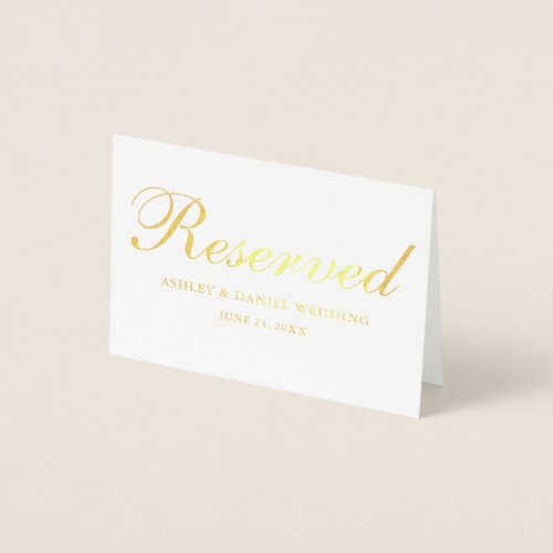 Reserved Gold Foil Wedding Names Date Table Card