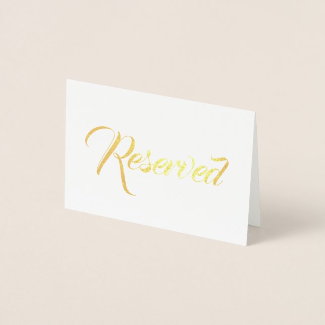 Reserved gold script elegant Wedding Table place Foil Card (Front)