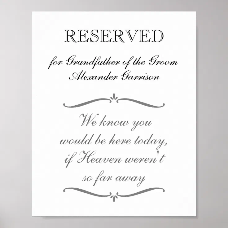 Reserved Grandfather of Groom Memorial Wedding Poster | Zazzle