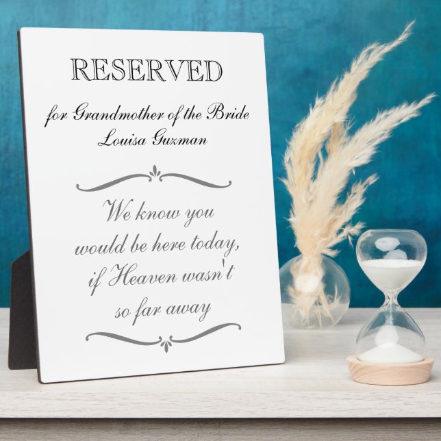 Reserved Grandmother of Bride Memorial Wedding Plaque (Side)