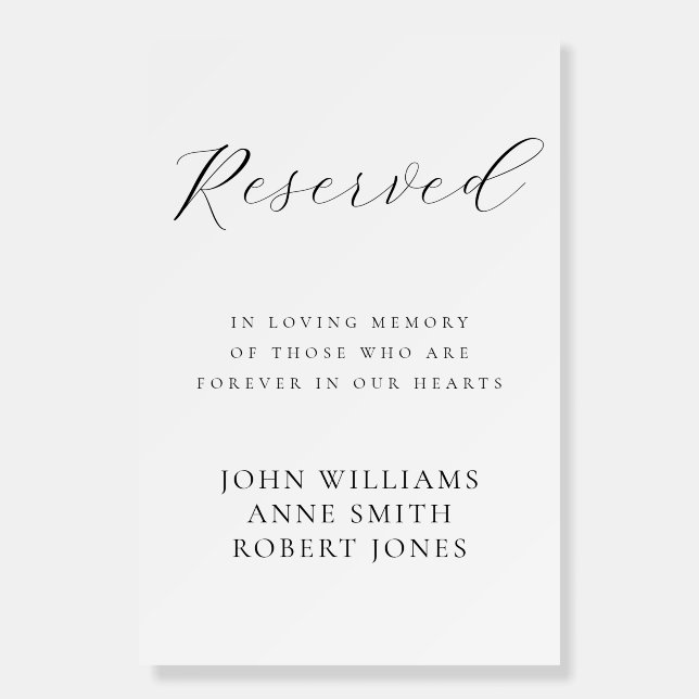 Reserved In Loving Memory Memorial Wedding Sign (Front)