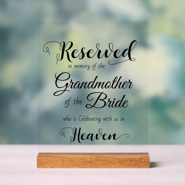 Reserved in Memory of Elegant Wedding Memorial Acrylic Sign (Neutral)