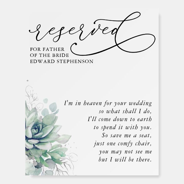 Reserved - Loved One In Heaven Memorial Wedding Fo Foam Board (Front)