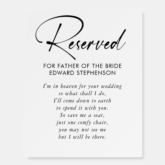 Reserved - Loved One In Heaven Memorial Wedding Foam Board (Front)