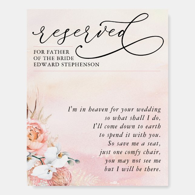 Reserved - Loved One In Heaven Memorial Wedding Foam Board (Front)