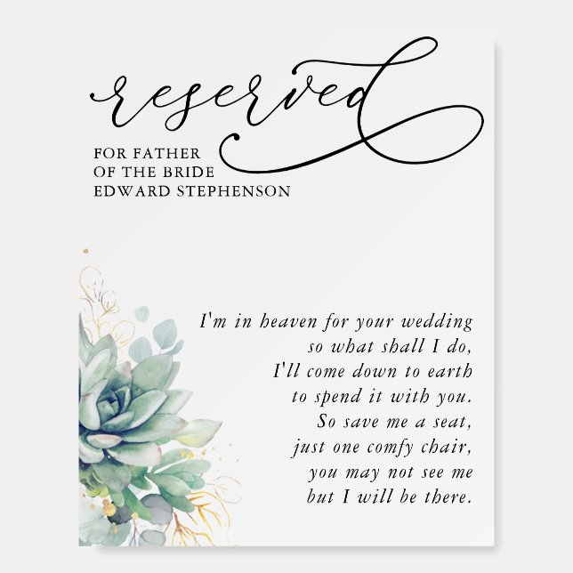 Reserved - Loved One In Heaven Memorial Wedding Foam Board (Front)