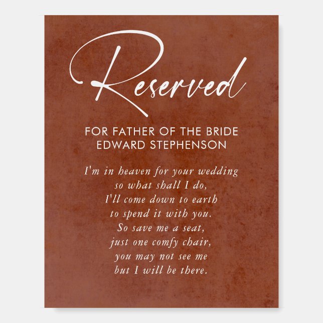 Reserved - Loved One In Heaven Memorial Wedding Foam Board (Front)