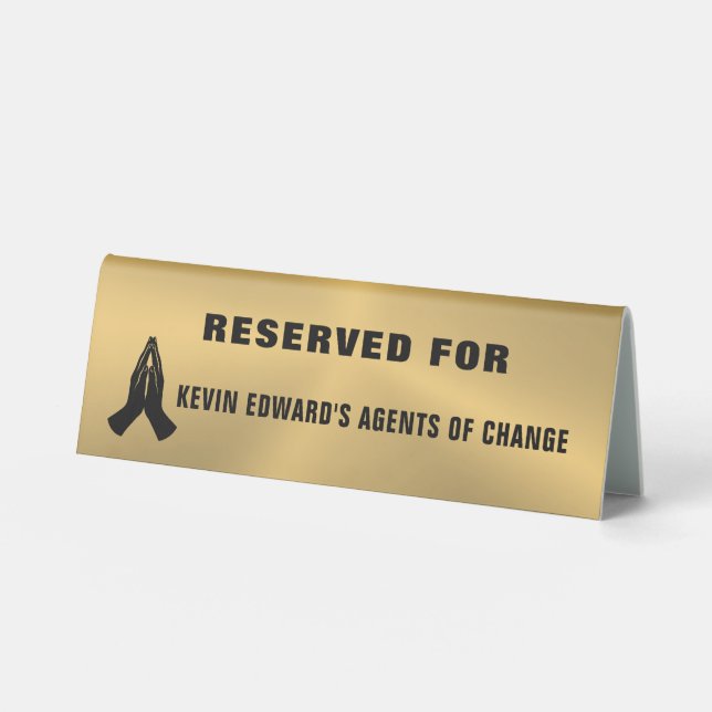 Reserved Metallic Gold Custom Praying Hands Tent Table Tent (Front)