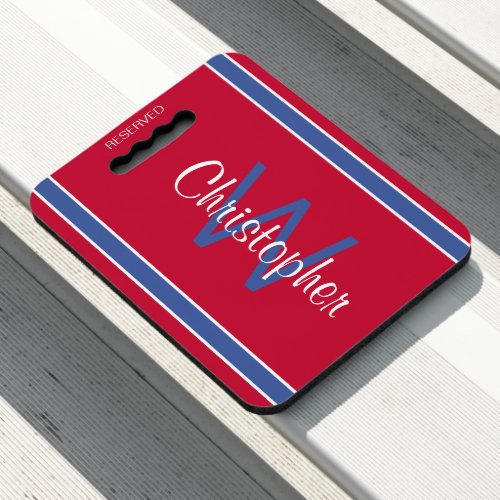 Reserved Monogram Name Initial Red Blue Bleacher  Seat Cushion