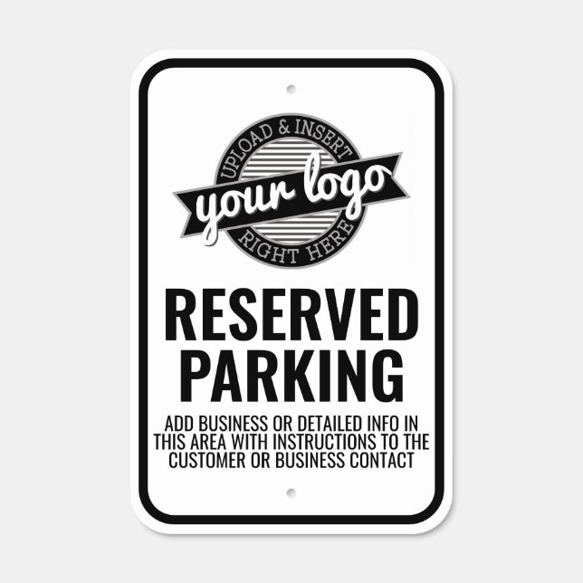 Reserved Parking with Logo - Black and White Metal Sign (Front)