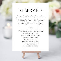 Reserved Seat With Names In Honor Of Wedding