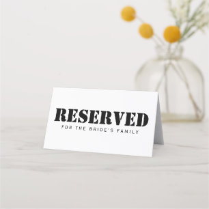 Reserved Seats Simple Elegant Black White Minimal Place Card