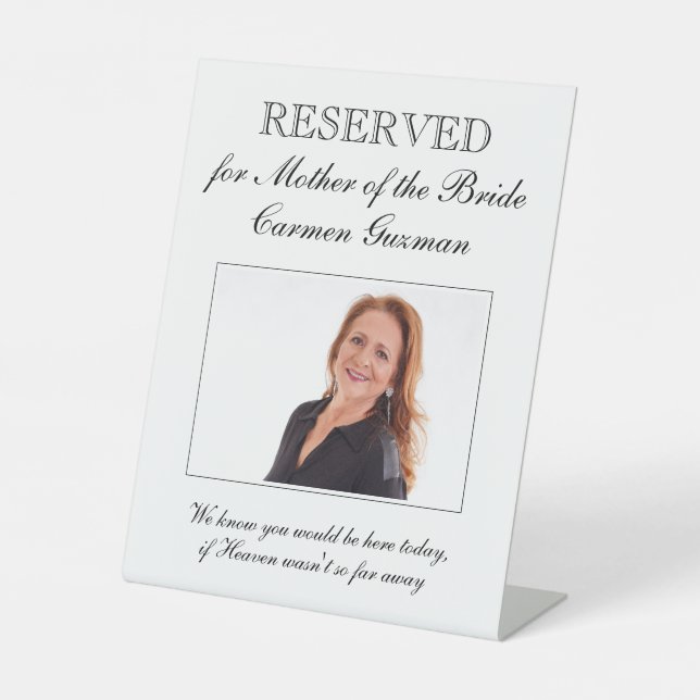 Reserved Sign for Mother of the Bride Memorial (Front)