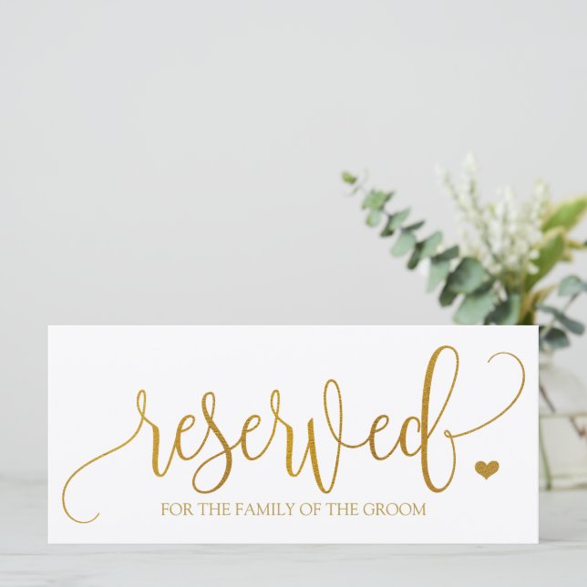 Reserved Sign to Hang on Wedding Chairs -Gold Foil (Standing Front)