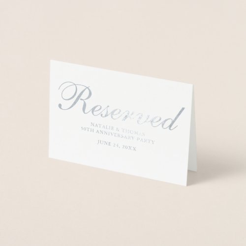 Reserved Silver Foil Anniversary Party Table Card