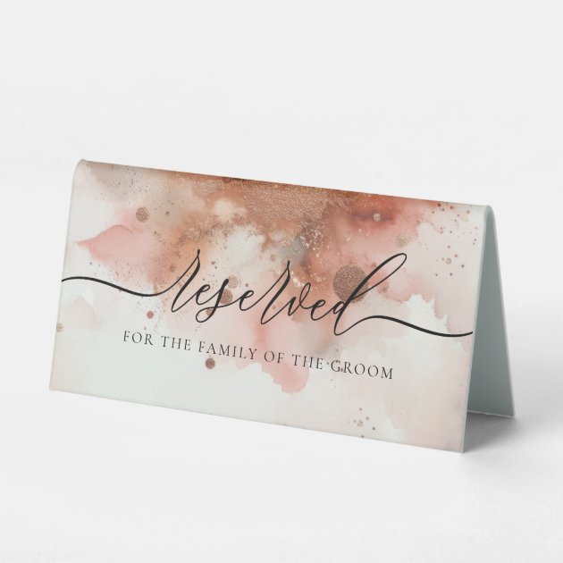 Reserved Table Modern Rose Gold Watercolor Wedding Table Tent Sign
