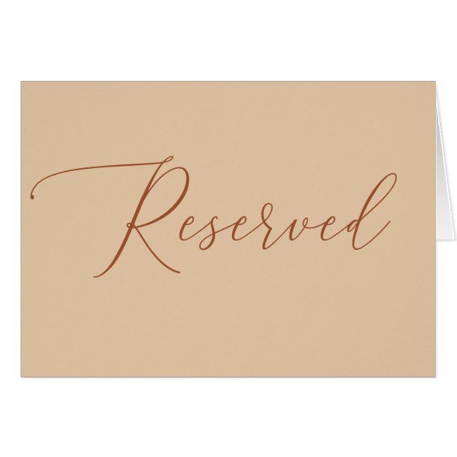 Reserved Wedding Sign | Elegant Script Peach Sand Cards (Front Horizontal)
