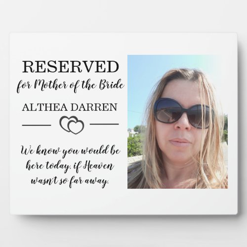 Reserved wedding sign for Mother Tabletop Plaque