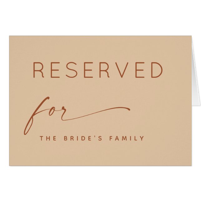 Reserved Wedding Sign | Minimal Warm Peach Sand Cards (Front Horizontal)