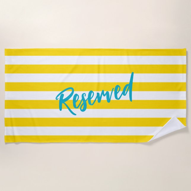 Reserved Yellow White Cabana Stripe Pool Party Beach Towel (Front)