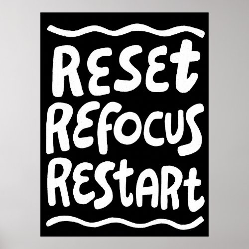RESET REFOCUS RESTART Bold Fun Bubble Letters  Poster