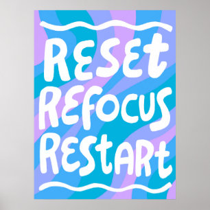 RESET REFOCUS RESTART Colorful Fun Bubble Letters  Poster