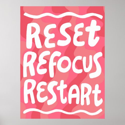 RESET REFOCUS RESTART Colorful Fun Bubble Letters  Poster