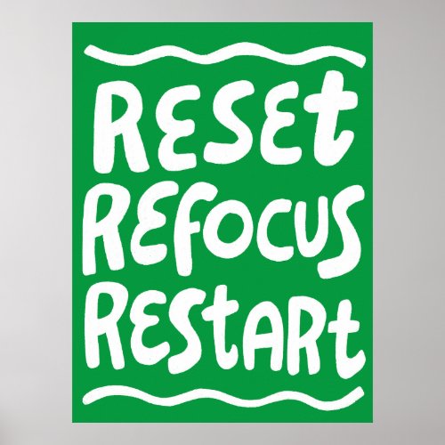 RESET REFOCUS RESTART Colorful Fun Bubble Letters  Poster