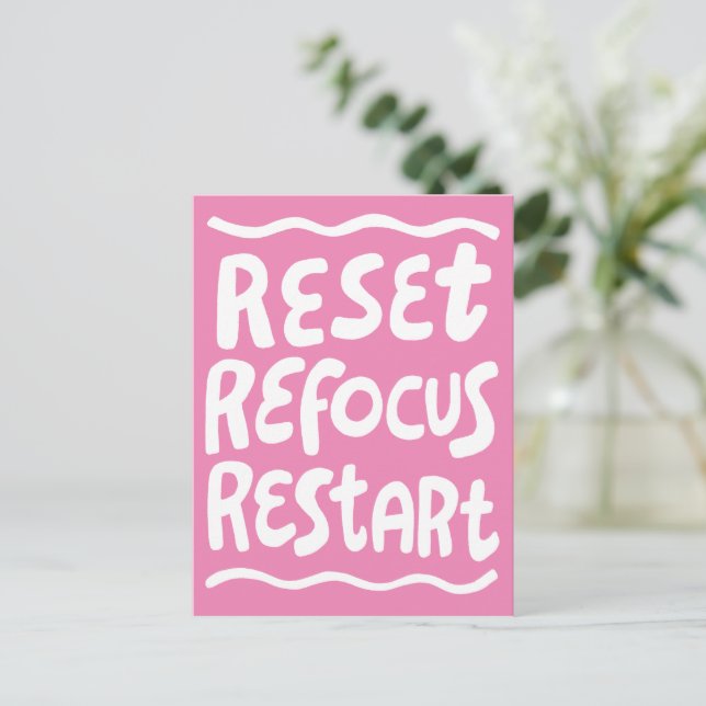 RESET REFOCUS RESTART Fun Bubble Letters INSPO Postcard (Standing Front)