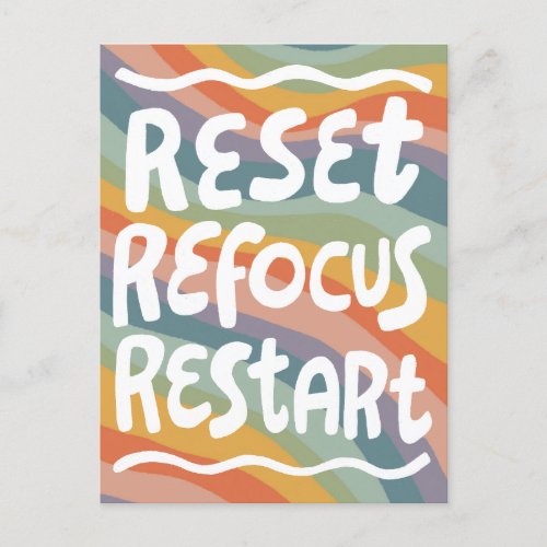 RESET REFOCUS RESTART Fun Bubble Letters INSPO Postcard
