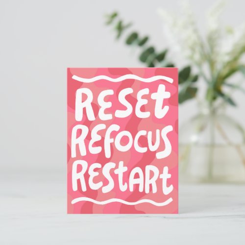RESET REFOCUS RESTART Fun Bubble Letters INSPO Postcard
