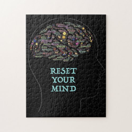 Reset Your Mind Inspirational Word Art Design  Jigsaw Puzzle