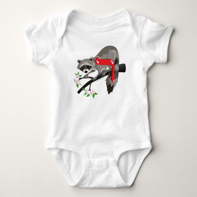 Resh Hebrew Aleph Bet (Alphabet) Raccoon T-Shirt Baby Bodysuit (Front)