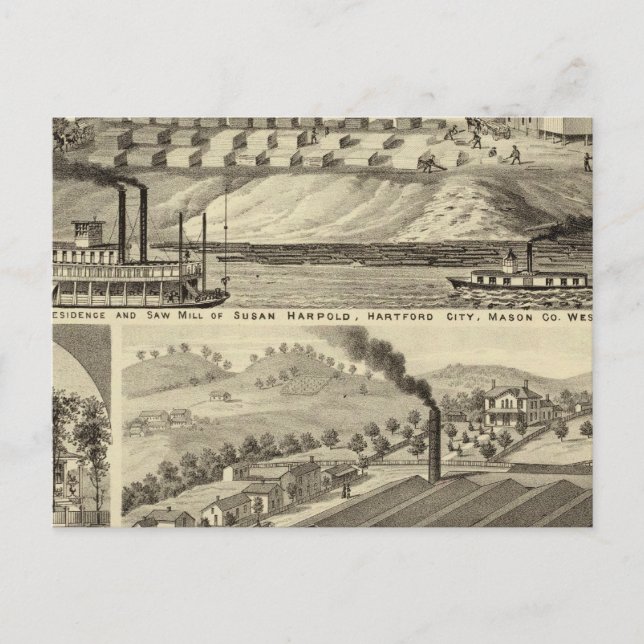Residence and saw mill of Susan Harpold Postcard (Front)