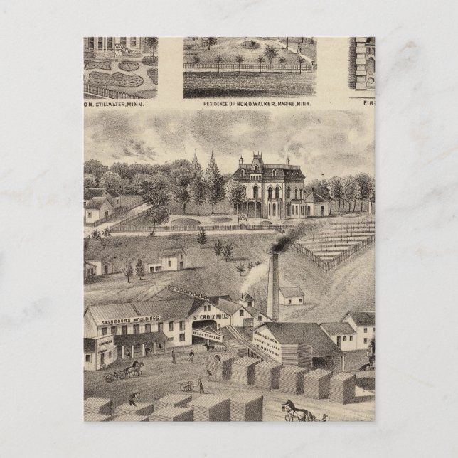 Residence, Lumberyard and Mills, Minnesota Postcard (Front)