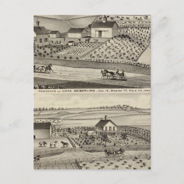 Residence of C Seiberling Postcard (Front)