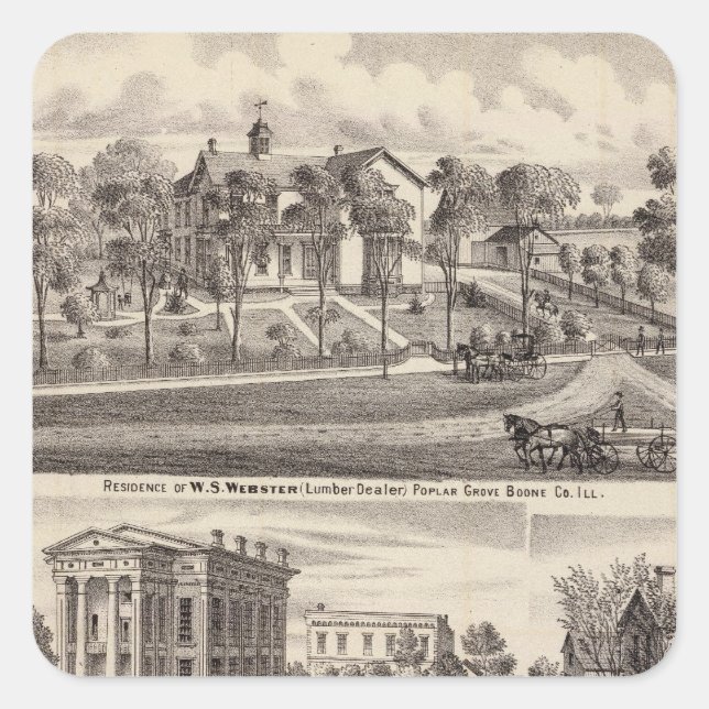 Residences and buildings in Poplar Grove Square Sticker (Front)
