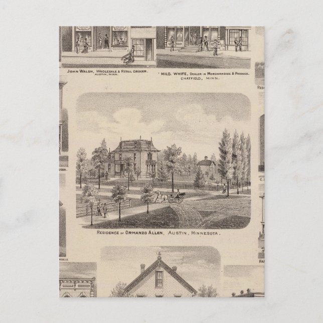 Residences and Businesses in Austin, Minnesota Postcard (Front)