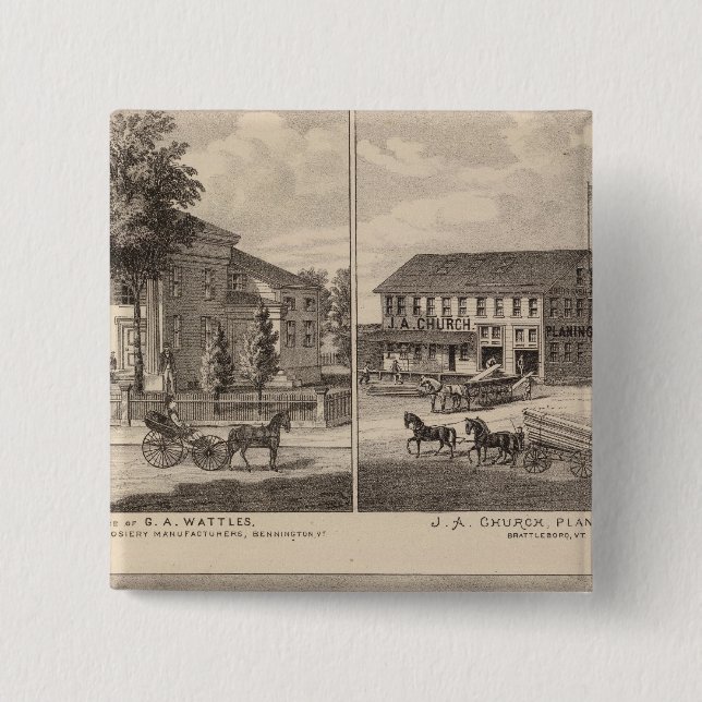 Residences and factory in Bennington Pinback Button (Front)