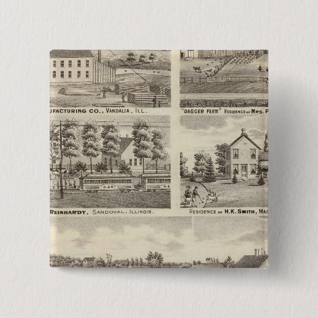 Residences, farms and factory, Vandalia, Sandoval Button (Front)