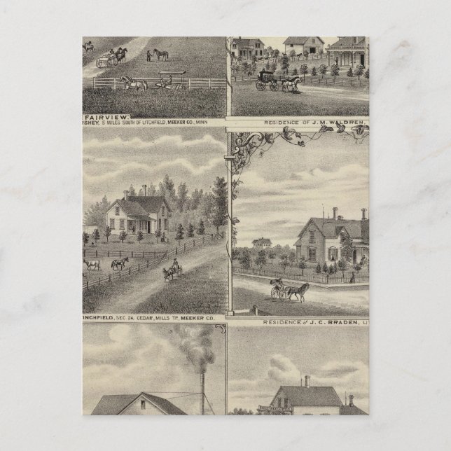 Residences, Farms, Mill in Litchfield, Minnesota Postcard (Front)