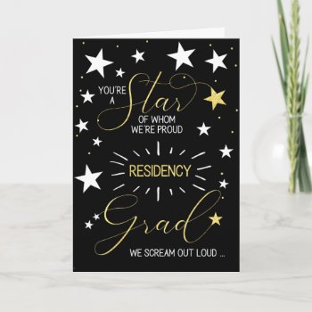 Residency Graduate Black Gold And White Stars Text Card by SalonOfArt at Zazzle