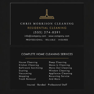 Residential Cleaning Professional Black Gold Business Card