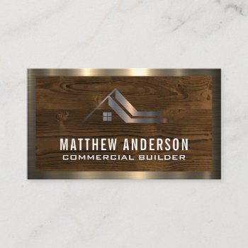 Residential Property Homes | Wood Gold Metal Trim Business Card by lovely_businesscards at Zazzle