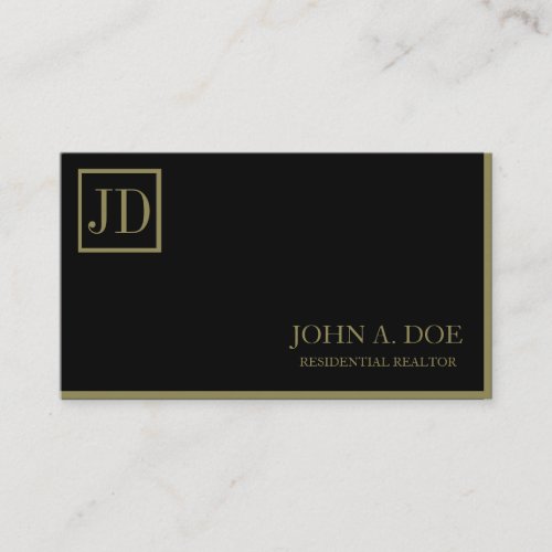 Residential Realtor Black/Gold Square Monogram Business Card