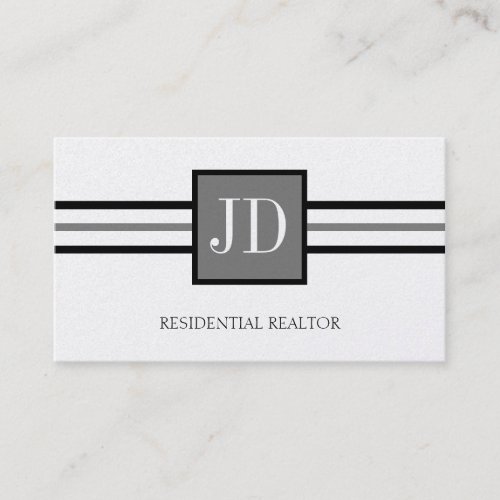 Residential Realtor Broker Monogram Platinum Paper Business Card Templates